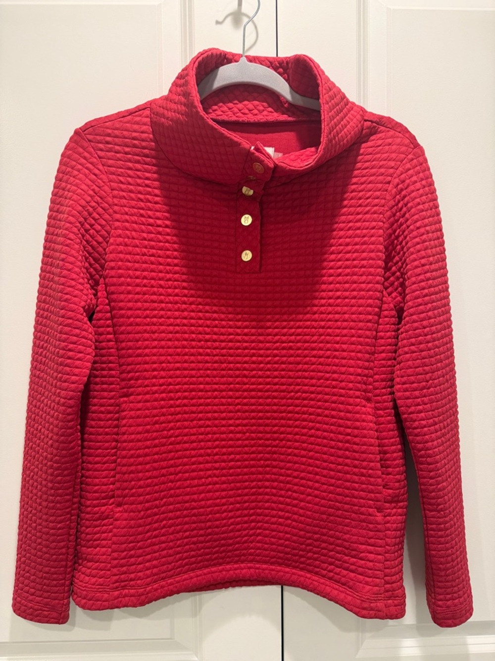 Dudley Stephens Pullover in Waffle Berry Red, XS
